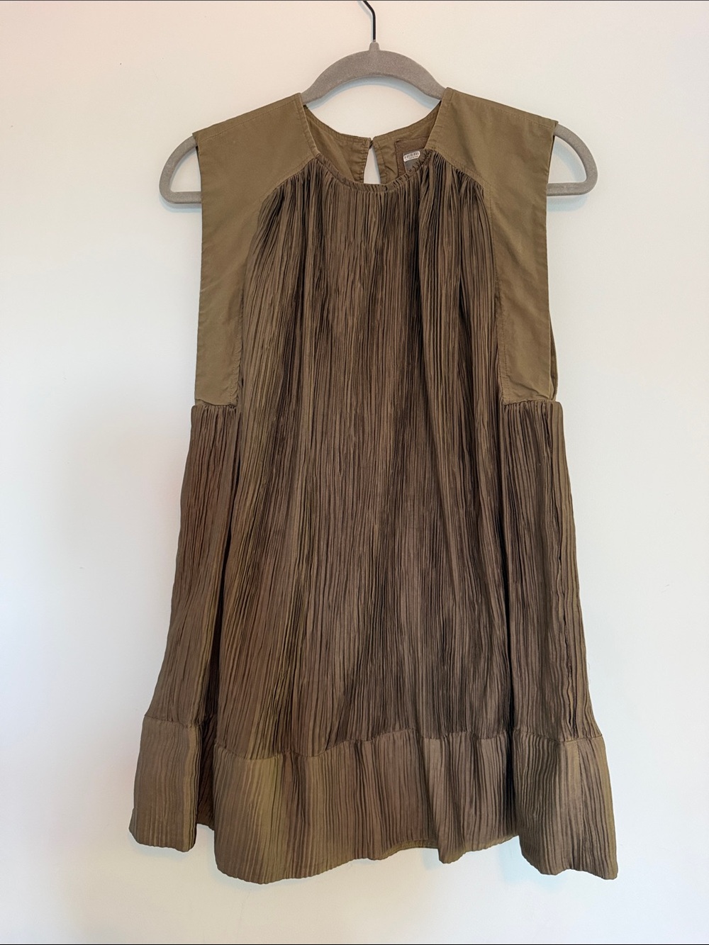 Anthropologie Olive Green-Brown Pleated Sleeveless Dress